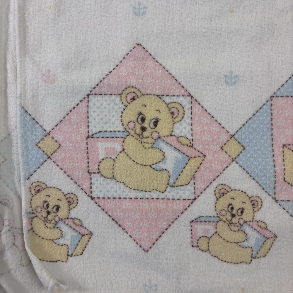 Vintage Riegel Baby Blanket Pastel Baby‎ BEAR Blocks 30x30 Cotton - Picture 6 of 7